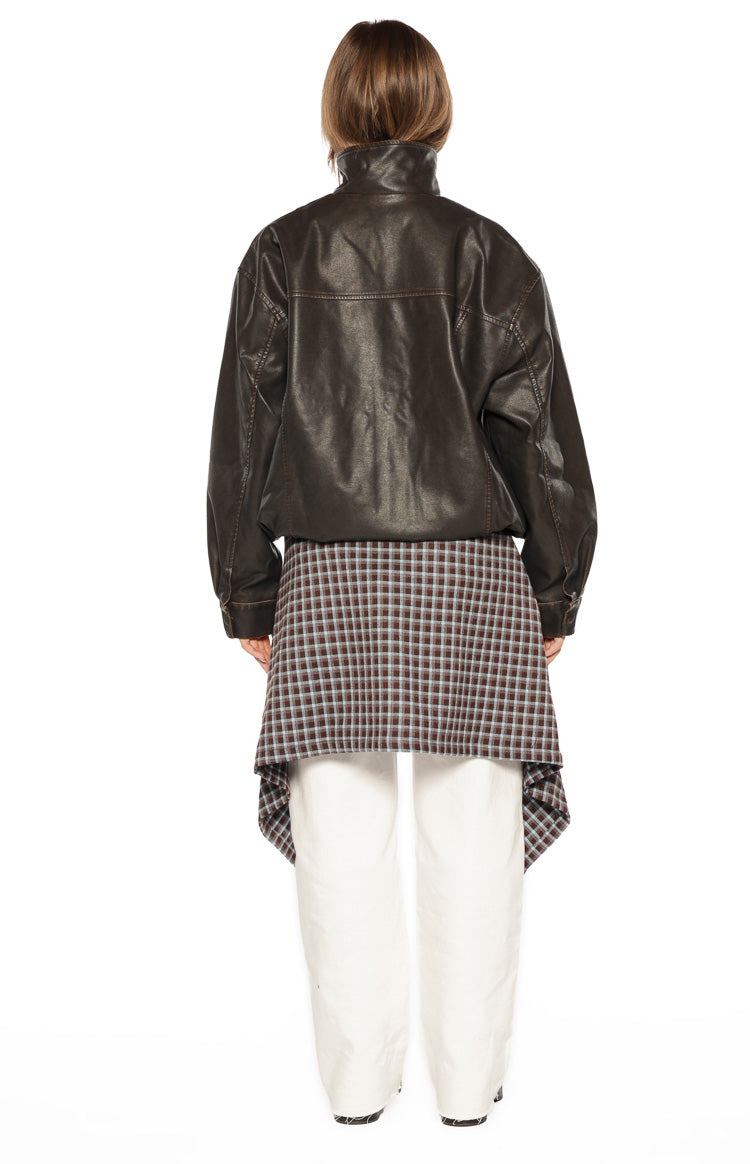 Blakely Brown Funnel Neck PU Jacket
