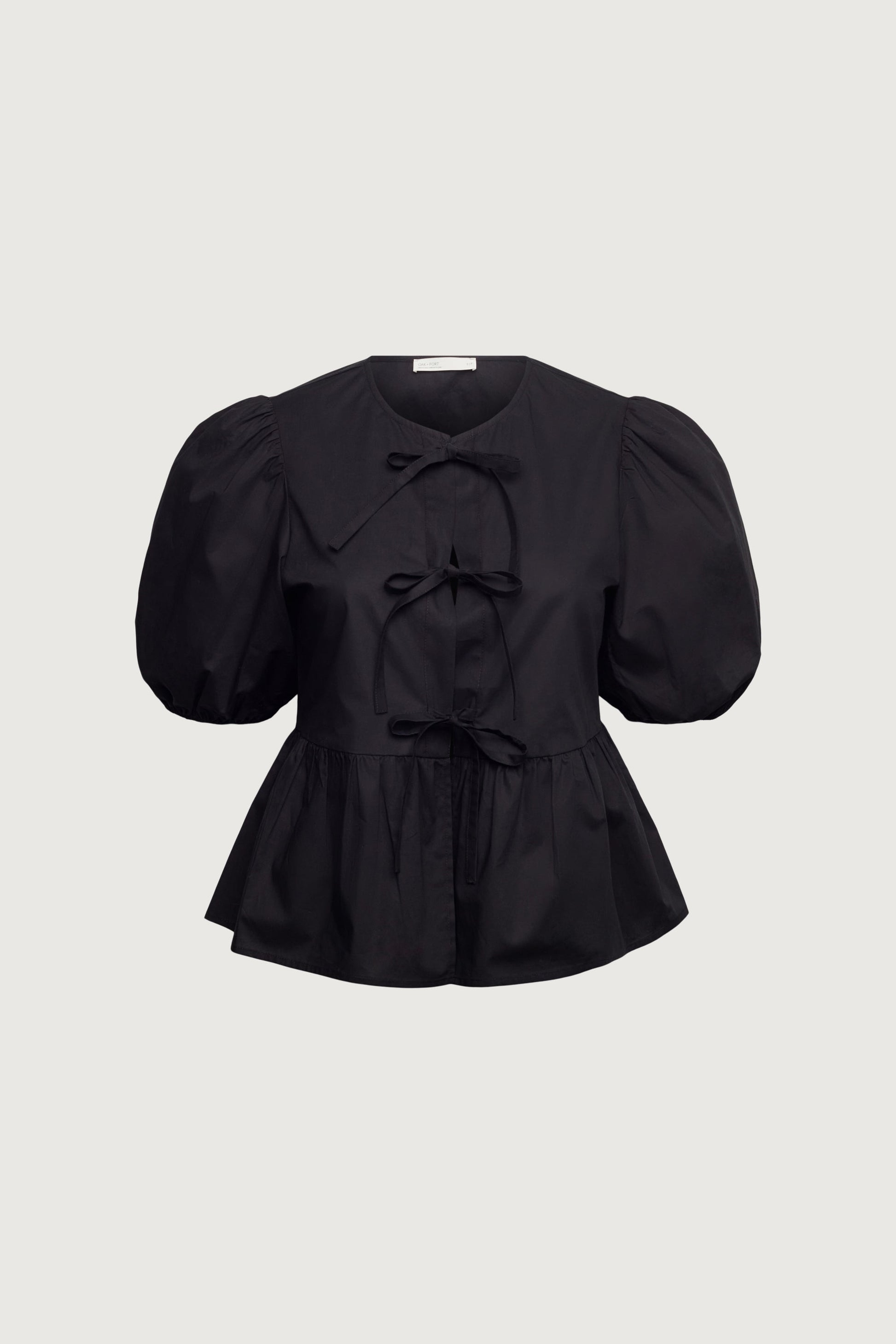 PUFF SLEEVE COTTON POPLIN BOW FRONT BLOUSE