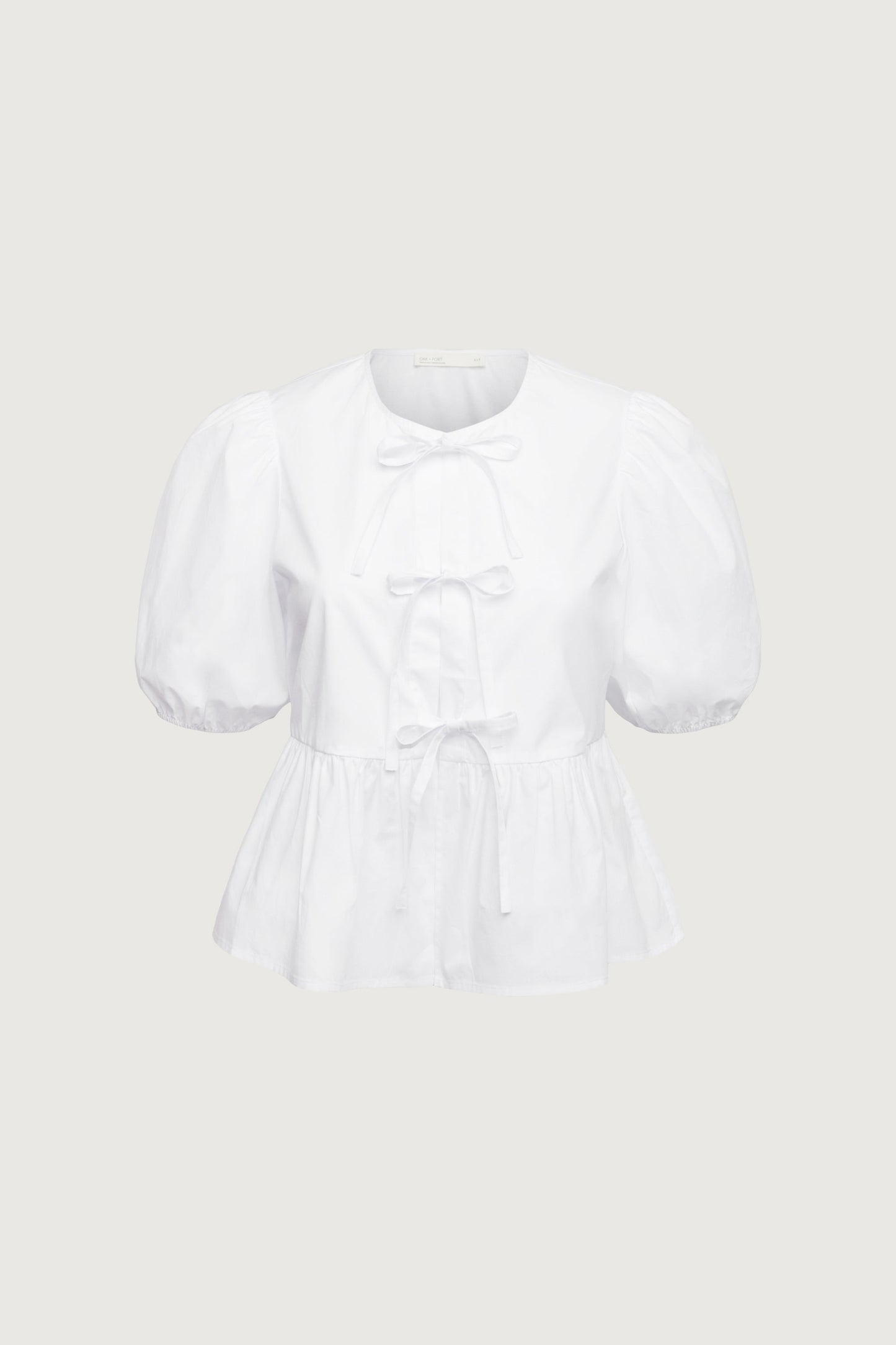 PUFF SLEEVE COTTON POPLIN BOW FRONT BLOUSE