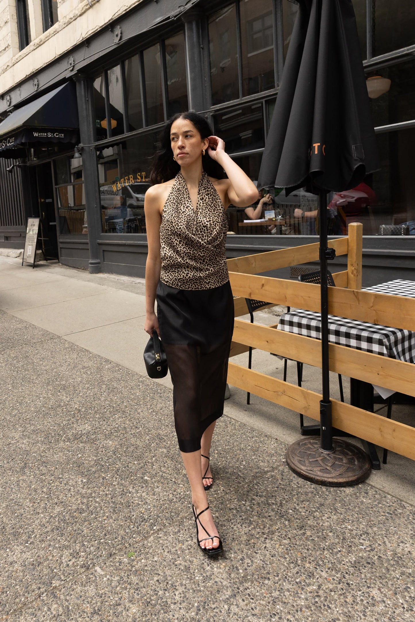 SATIN HALTER COWL NECK TOP