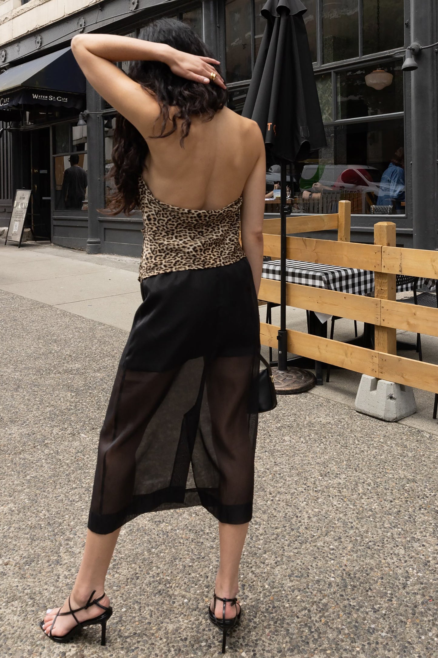 SATIN HALTER COWL NECK TOP