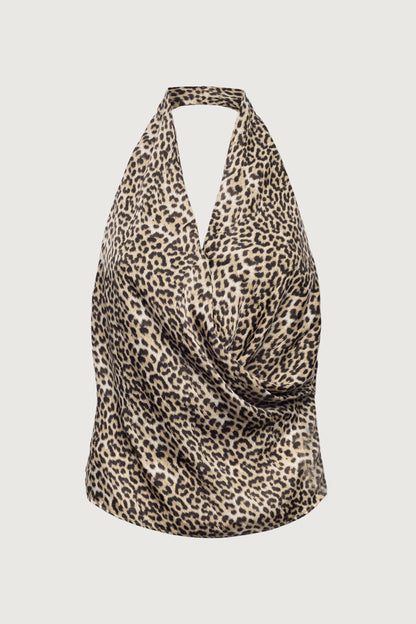 SATIN HALTER COWL NECK TOP