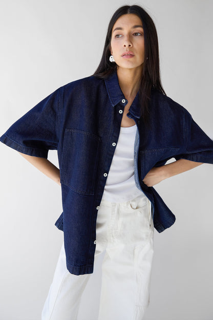OVERSIZED SHORT SLEEVE DENIM SHIRT