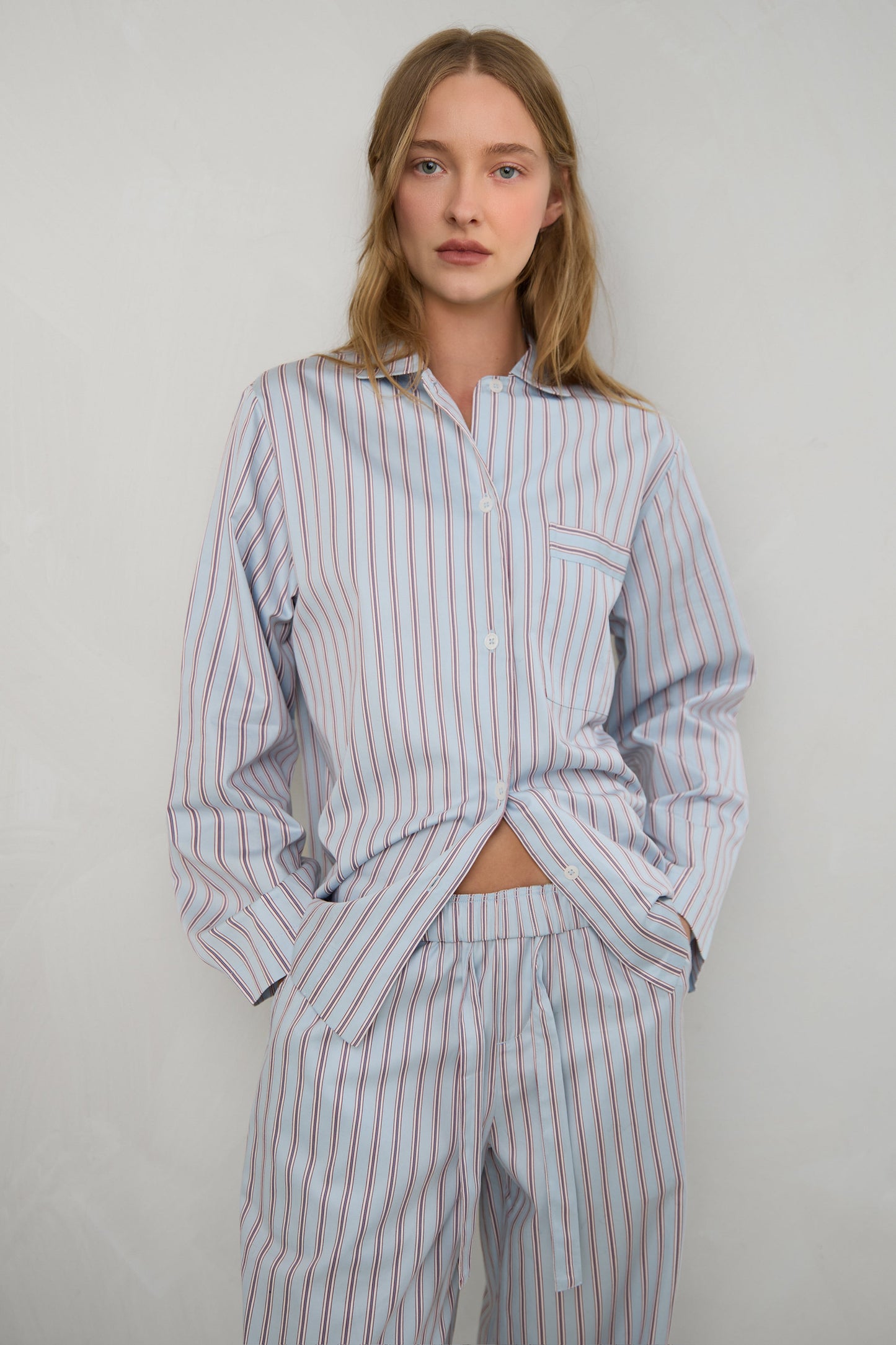 STRIPED BUTTON UP PAJAMA SHIRT