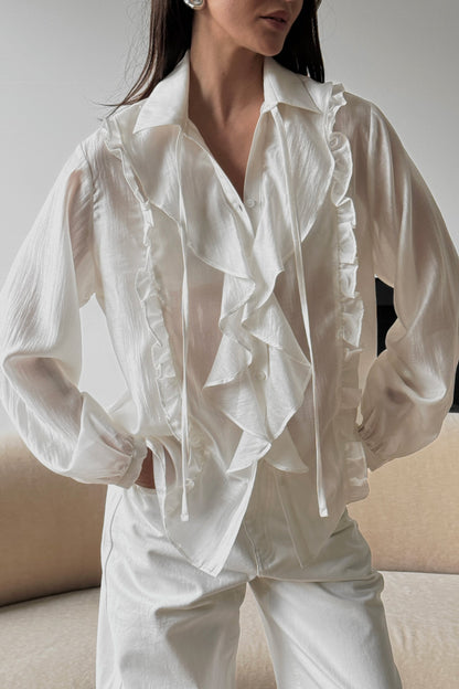 RUFFLE TIE BLOUSE
