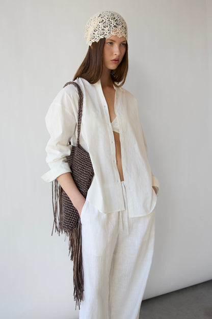 LINEN BLEND BUTTON UP SHIRT