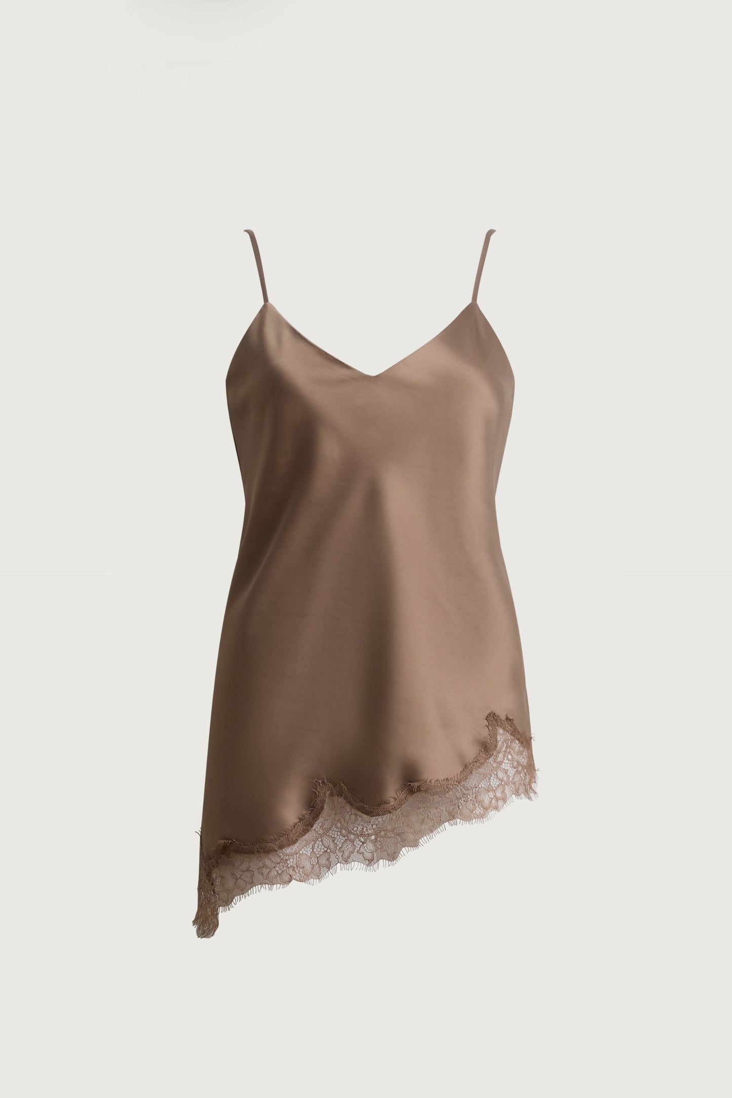ASYMMETRICAL SATIN LACE TRIM TANK TOP