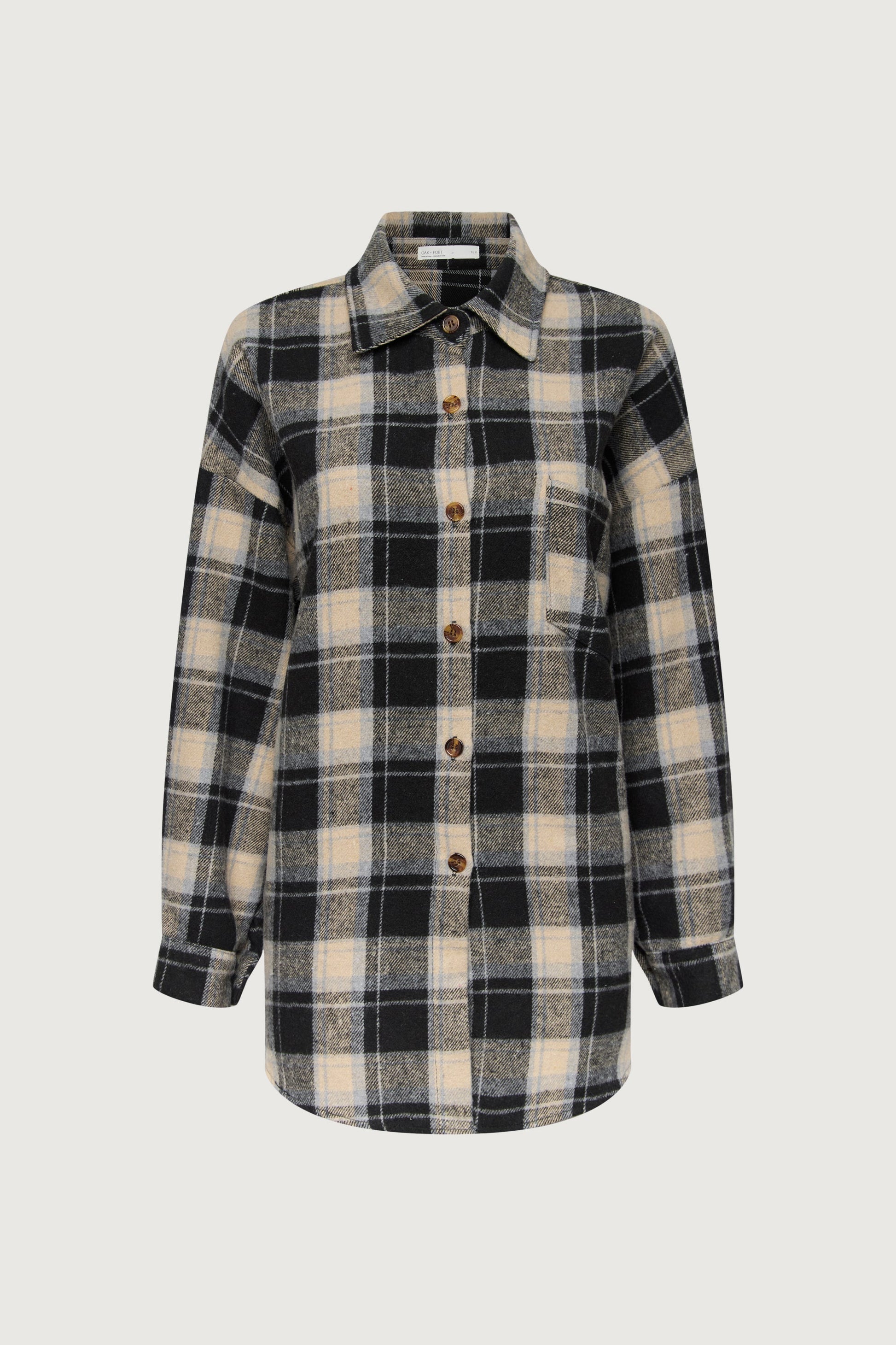 OVERSIZED BRUSHED WOOL PLAID BUTTON UP SHIRT
