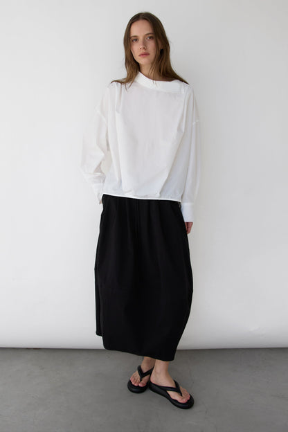 OVERSIZED PLEATED MOCKNECK BLOUSE