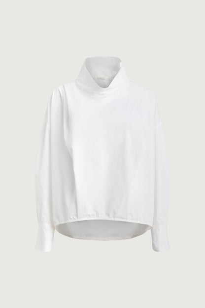 OVERSIZED PLEATED MOCKNECK BLOUSE
