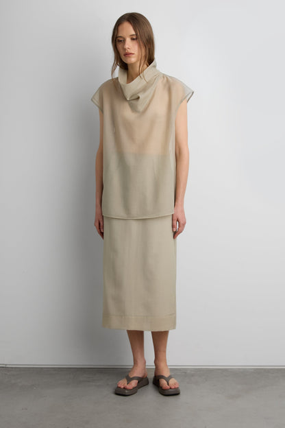 SHEER COWL NECK CAP SLEEVE BLOUSE