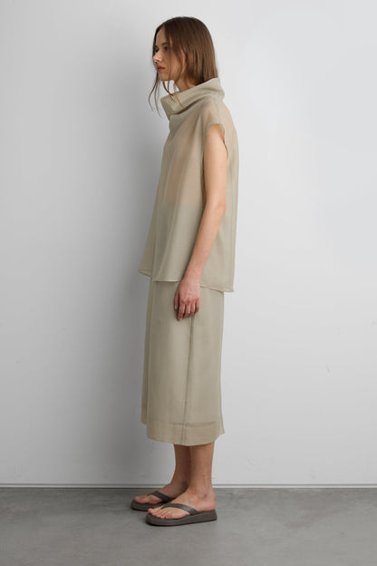 SHEER COWL NECK CAP SLEEVE BLOUSE