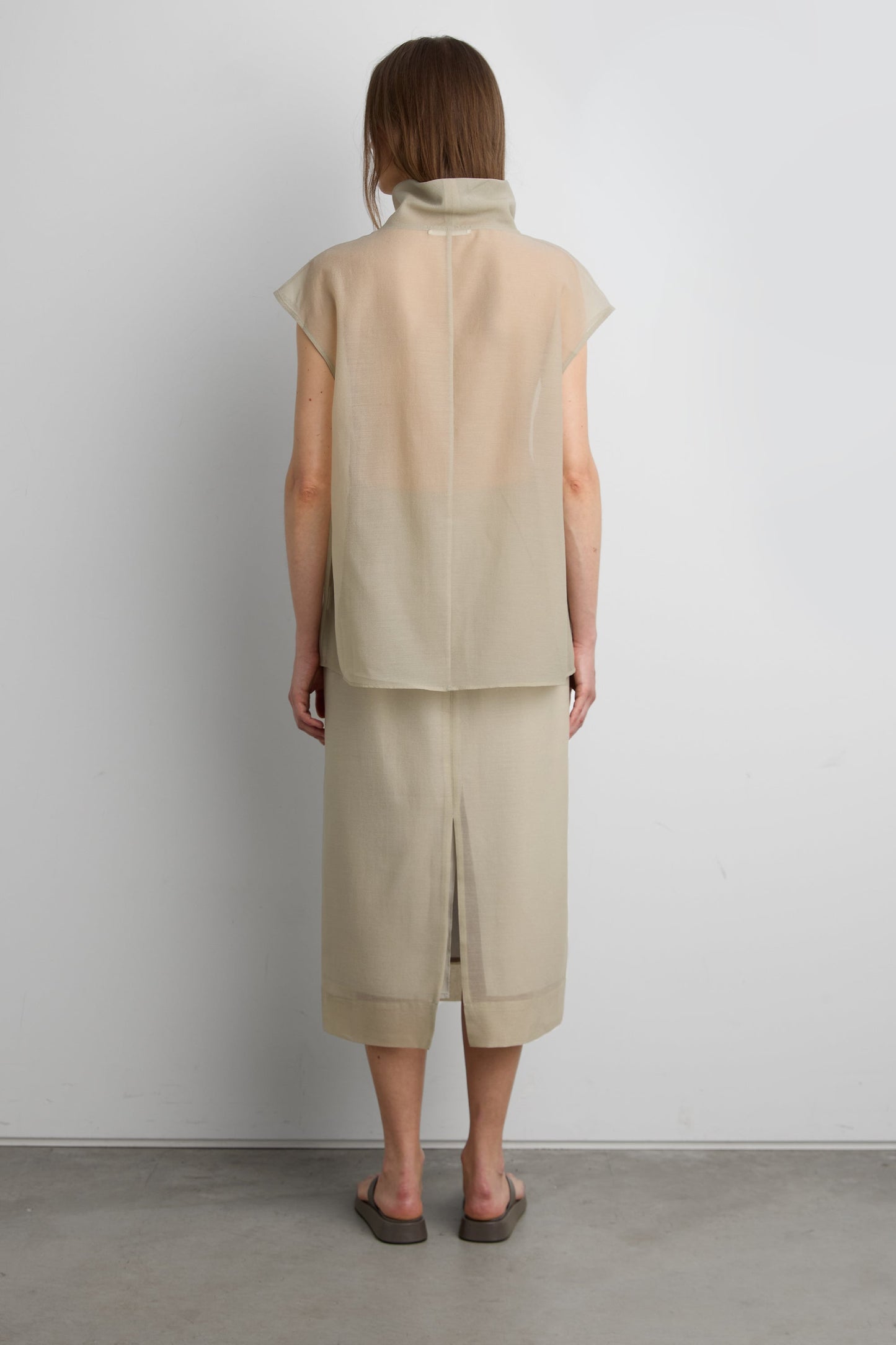 SHEER COWL NECK CAP SLEEVE BLOUSE