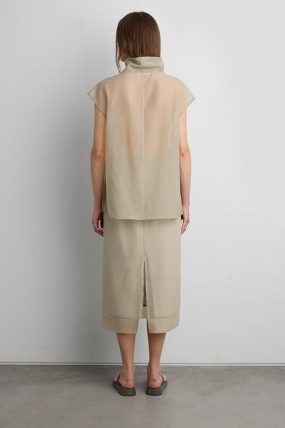 SHEER COWL NECK CAP SLEEVE BLOUSE