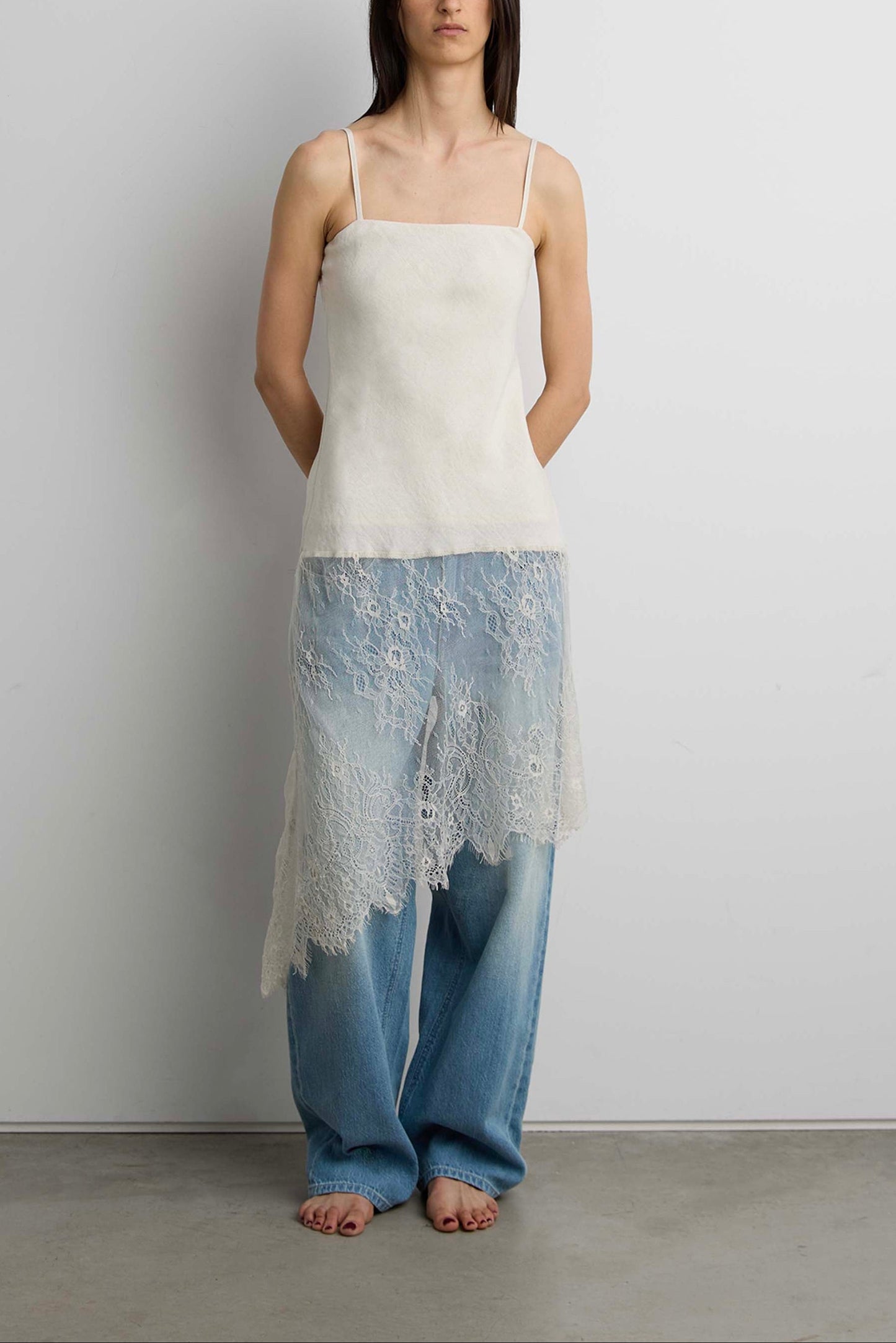 LACE PANELLED ASYMMETRICAL CAMISOLE