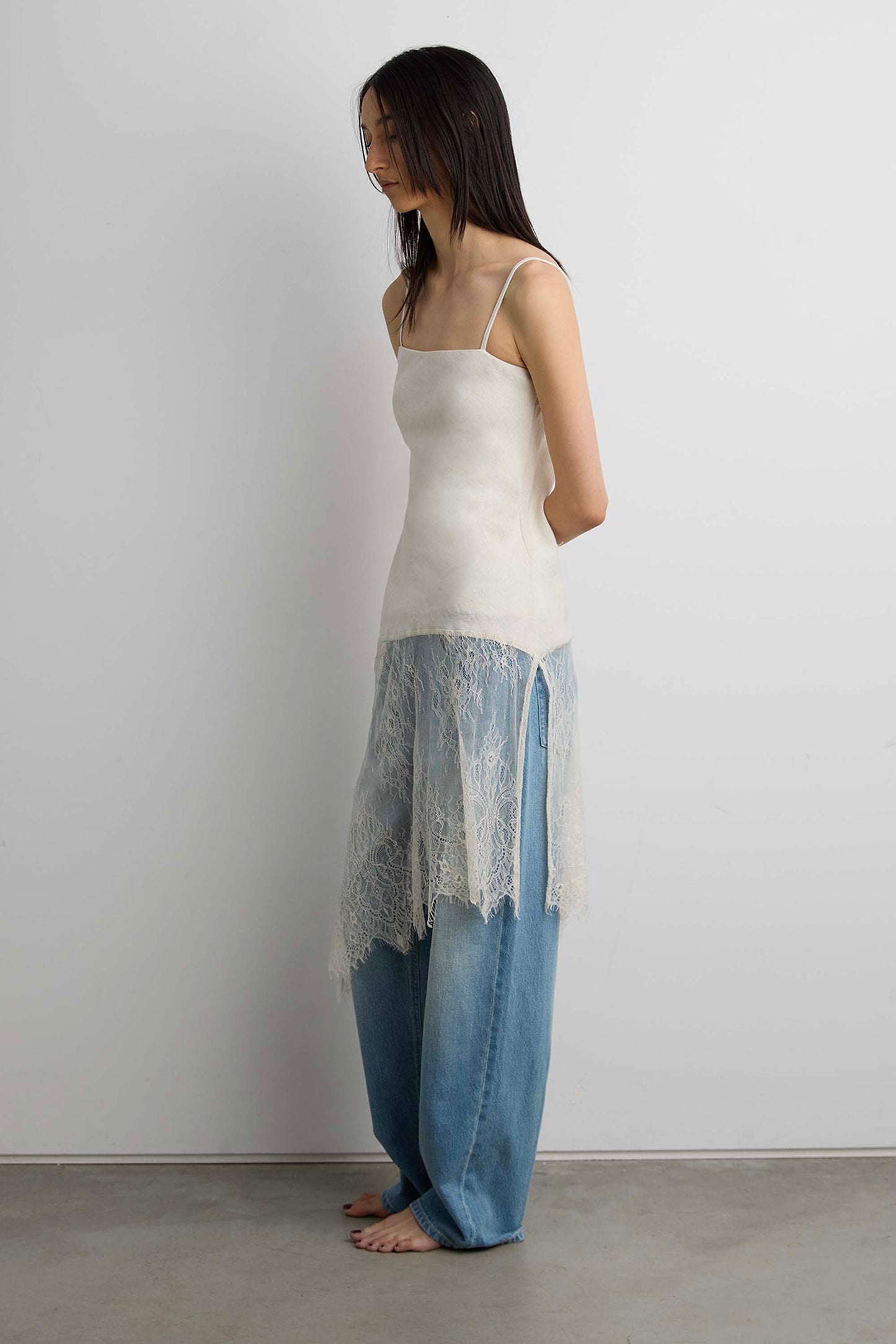 LACE PANELLED ASYMMETRICAL CAMISOLE