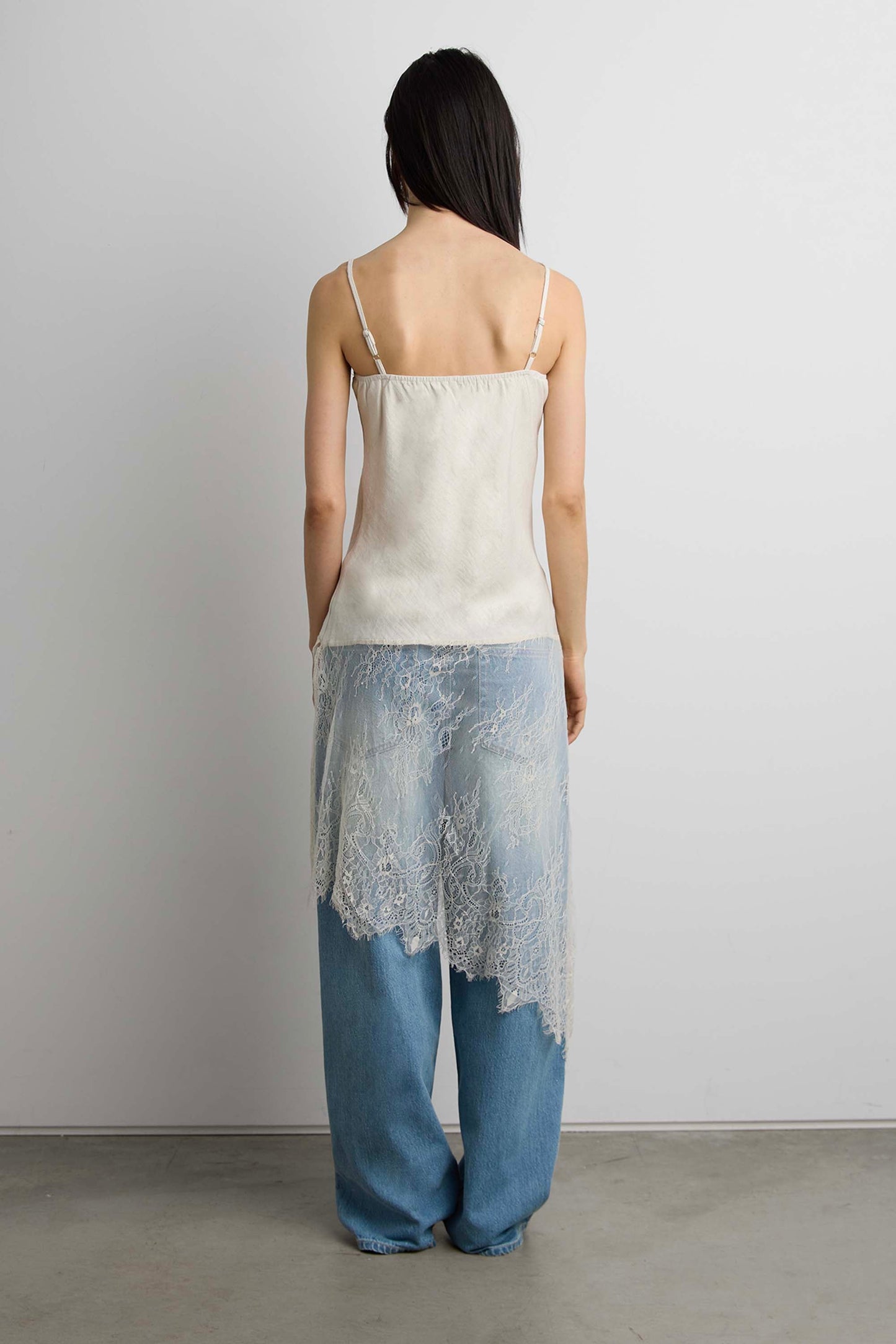 LACE PANELLED ASYMMETRICAL CAMISOLE