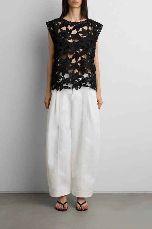 FLORAL GUIPURE LACE WOVEN TOP