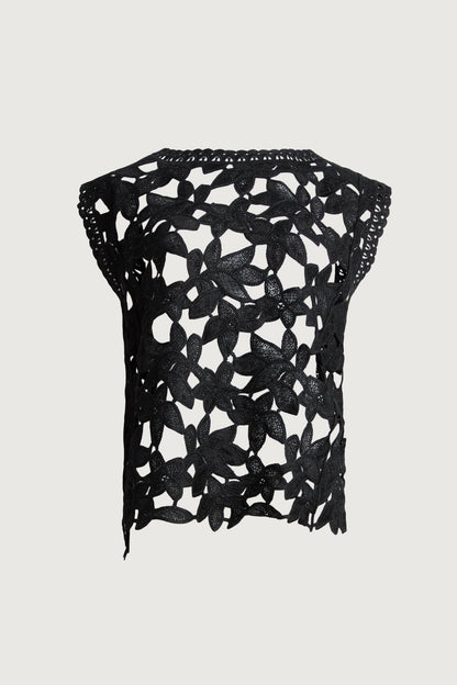 FLORAL GUIPURE LACE WOVEN TOP