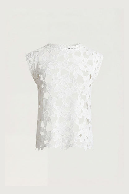 FLORAL GUIPURE LACE WOVEN TOP