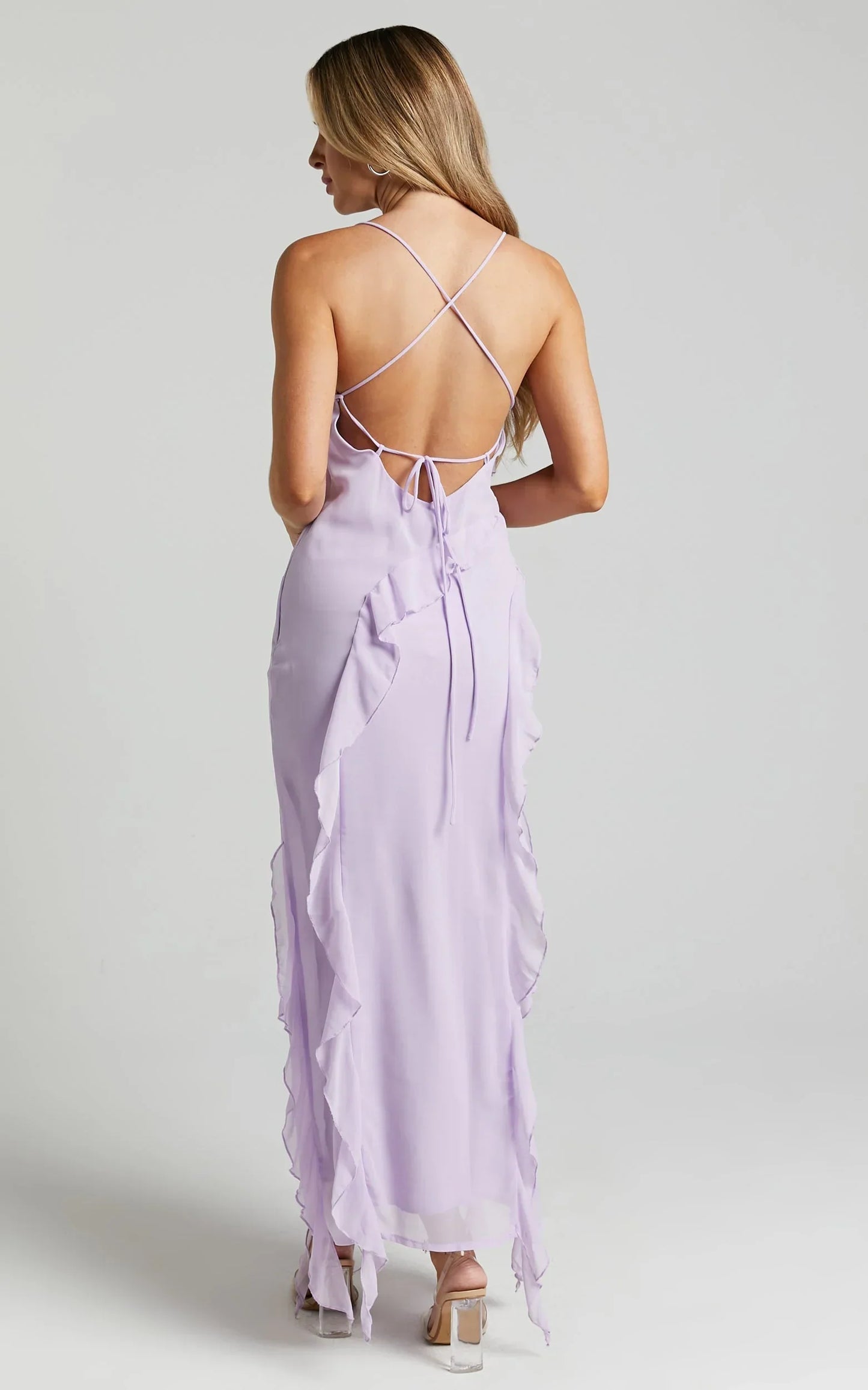 Connie Midi Dress - Ruffle Detail Dress in Lilac
