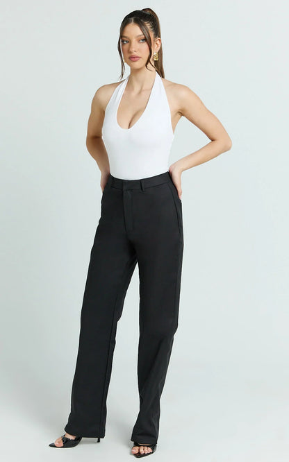 Carolyn Pants - High Waist Slim Straight Leg Tailored Pants in Black