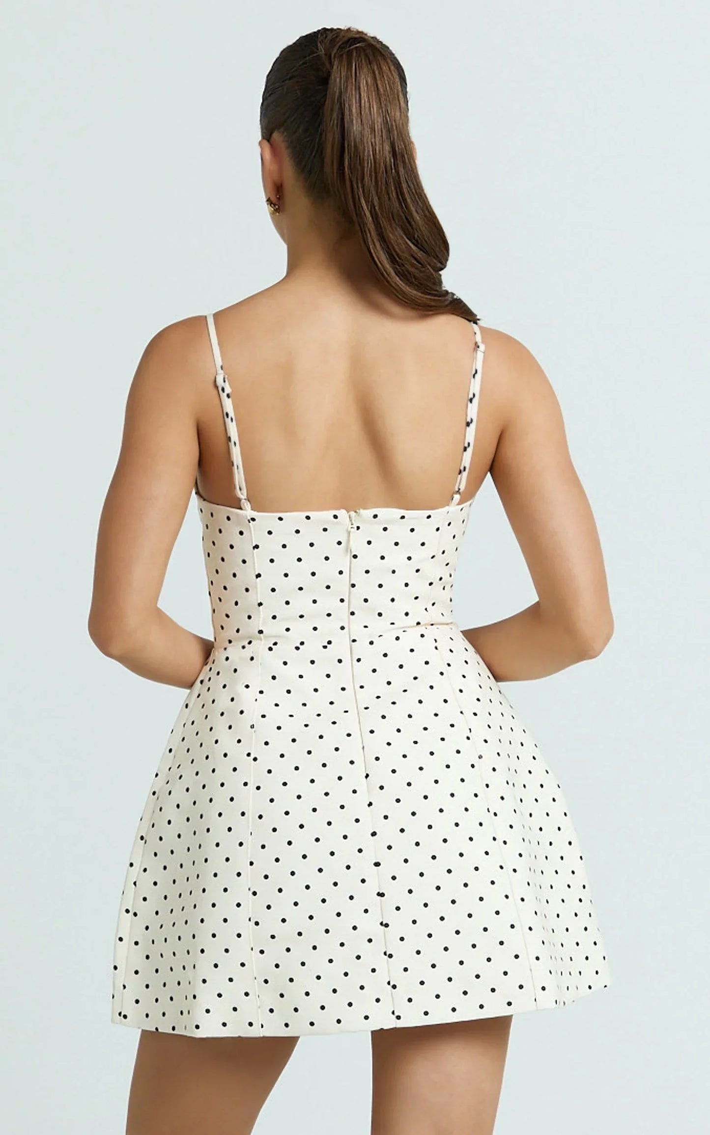 Carolina Mini Dress - Scoop Neck Panel Bodice Dress in White Polka Dot