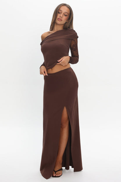 Breonna Front Split Maxi Skirt Chocolate