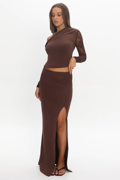 Breonna Front Split Maxi Skirt Chocolate