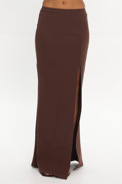 Breonna Front Split Maxi Skirt Chocolate