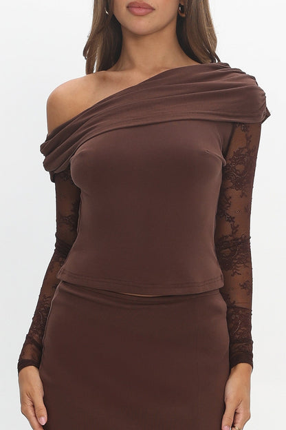 Breonna Lace Sleeve Top Chocolate
