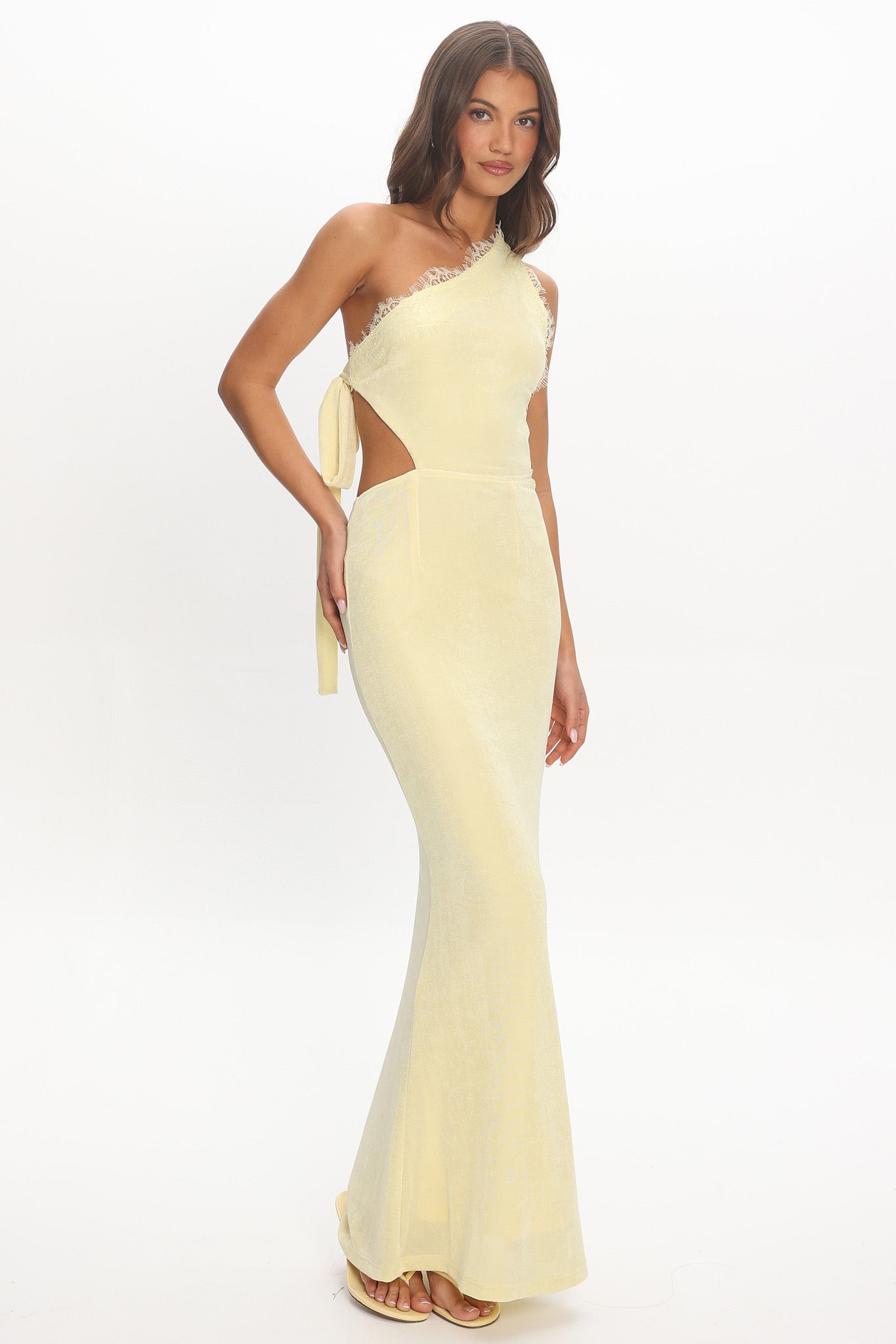 Olaya Cut-Out Lace Trim Maxi Dress Yellow