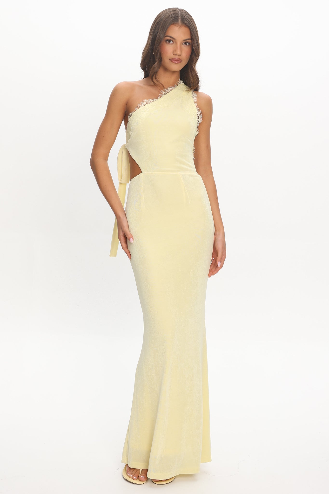 Olaya Cut-Out Lace Trim Maxi Dress Yellow