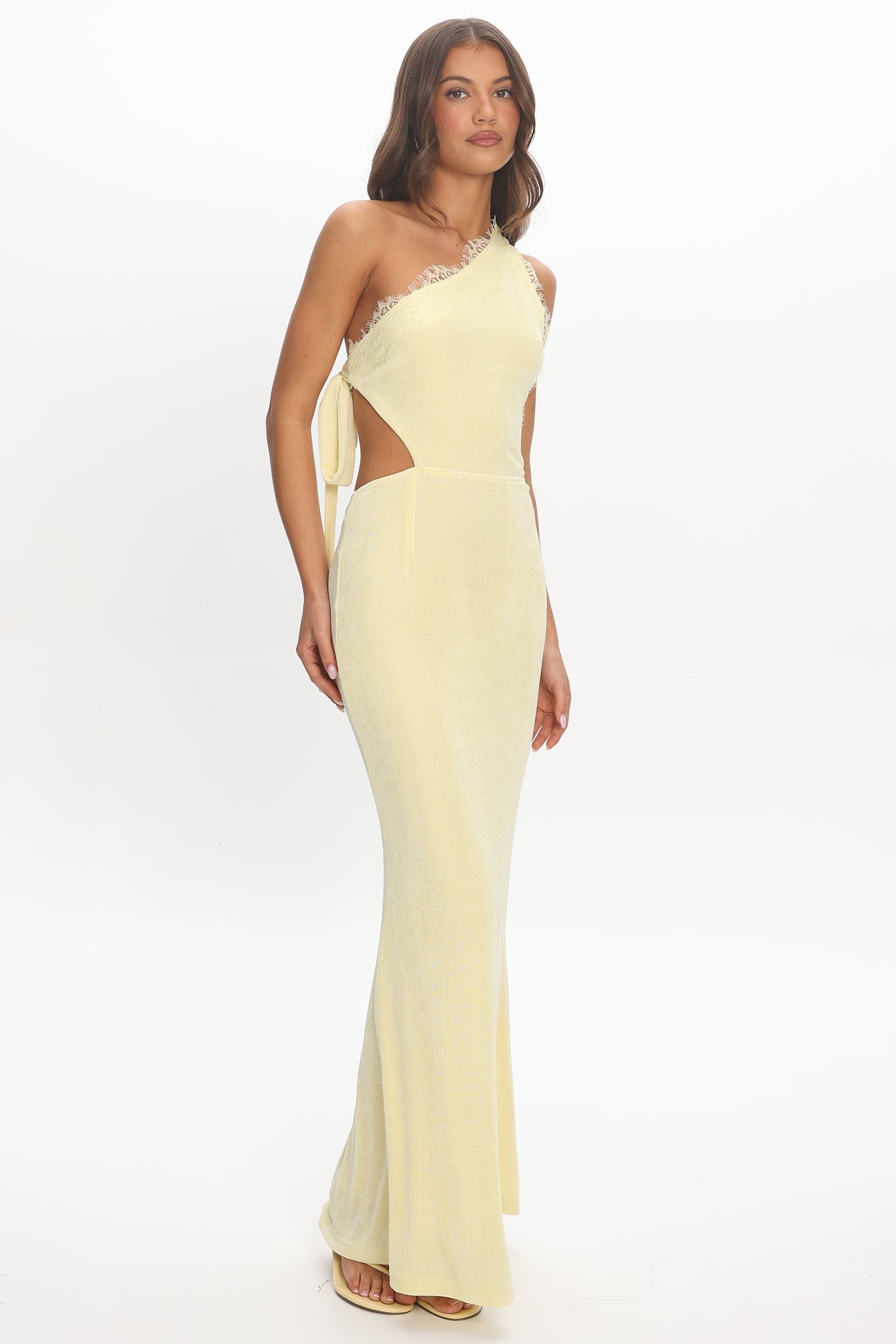 Olaya Cut-Out Lace Trim Maxi Dress Yellow