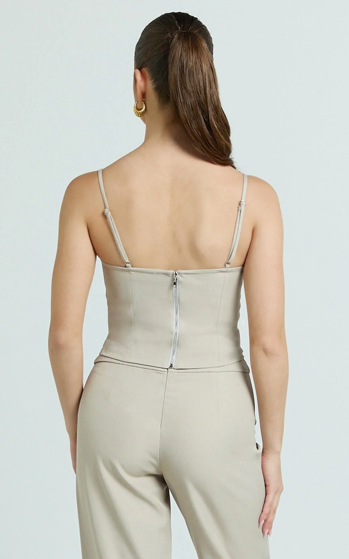 Charlize Top - Spaghetti Strap Scoop Neck Top in Stone
