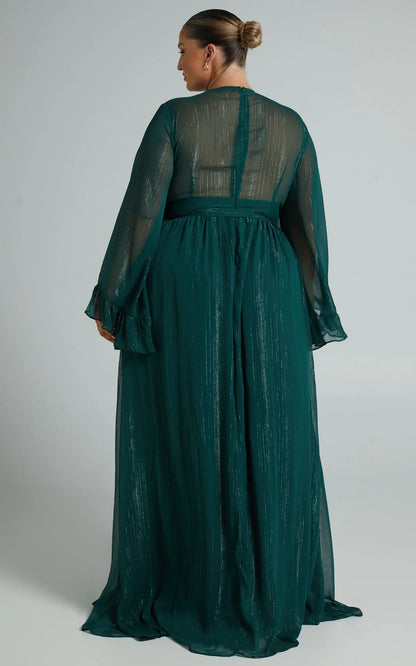Dangerous Woman Maxi Dress - Plunge Thigh Split Dress in Emerald