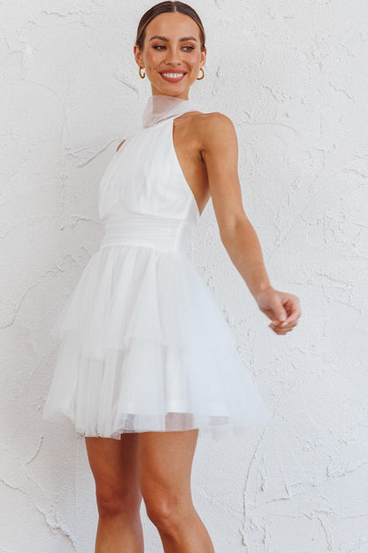 Andria Halterneck Tulle Mini Dress White