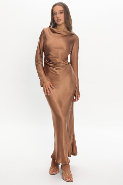 Loveland Cowl Back Midi Dress Brown