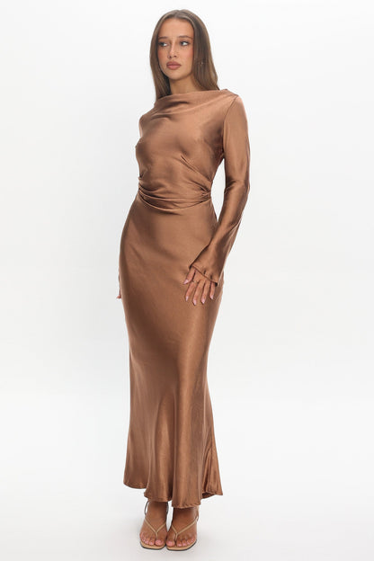 Loveland Cowl Back Midi Dress Brown