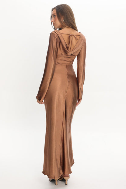 Loveland Cowl Back Midi Dress Brown