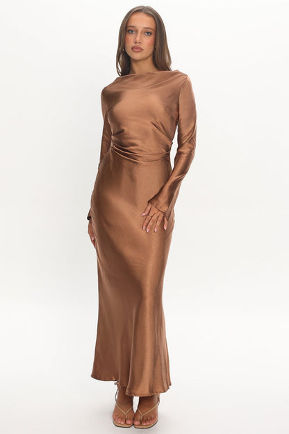 Loveland Cowl Back Midi Dress Brown