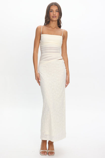 Lorely Cami Strap Mesh Maxi Dress Cream