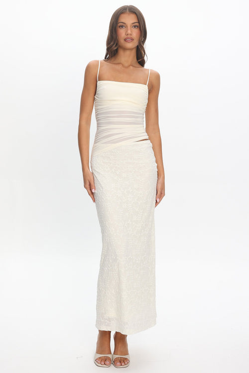 Lorely Cami Strap Mesh Maxi Dress Cream