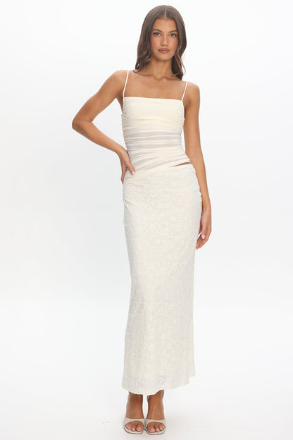 Lorely Cami Strap Mesh Maxi Dress Cream