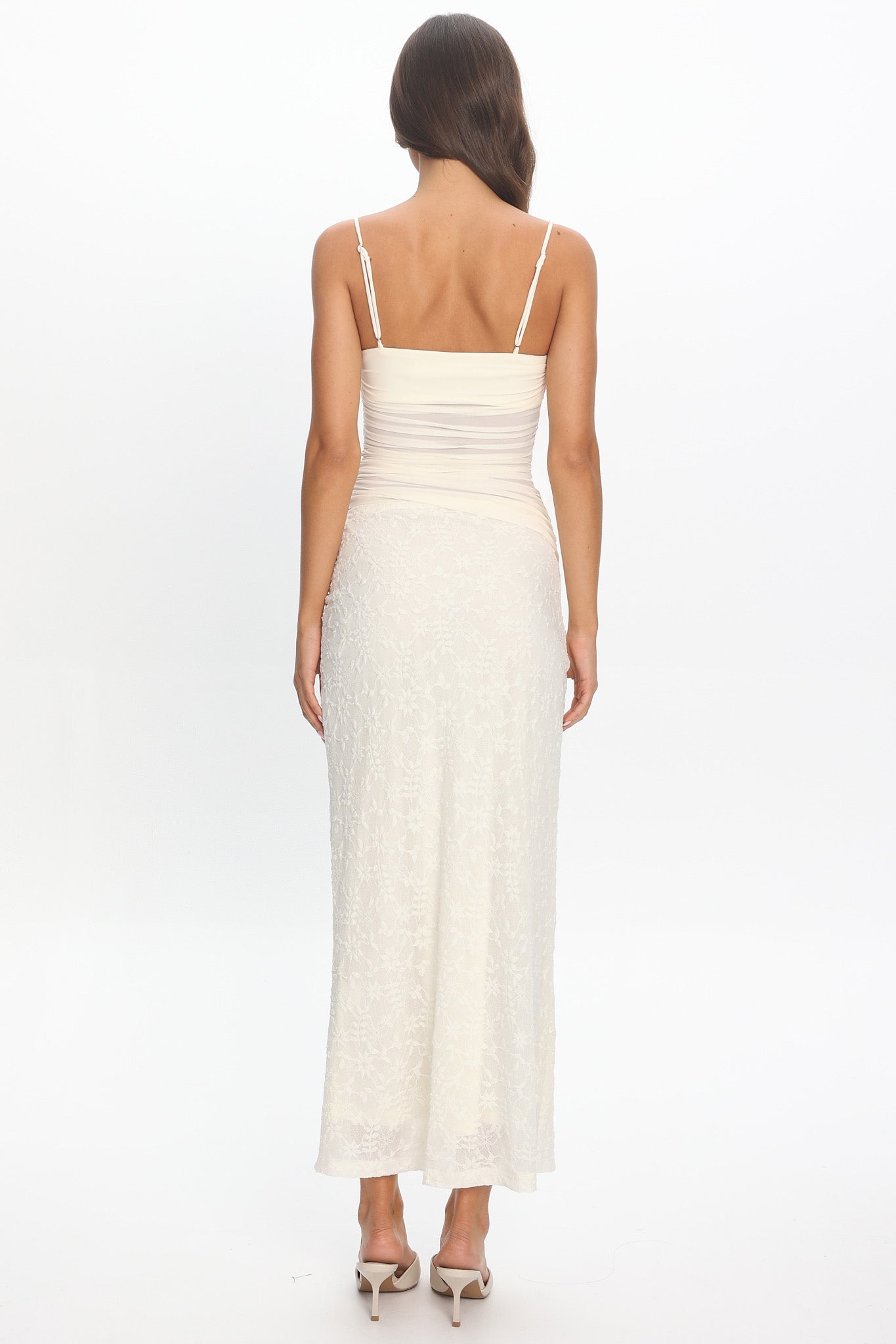 Lorely Cami Strap Mesh Maxi Dress Cream