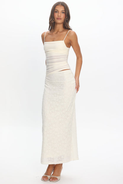 Lorely Cami Strap Mesh Maxi Dress Cream