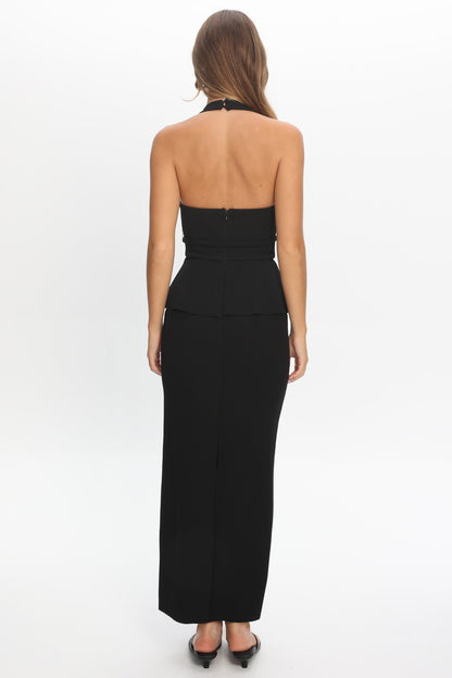 Fire Of Stars Peplum Halterneck Maxi Dress Black