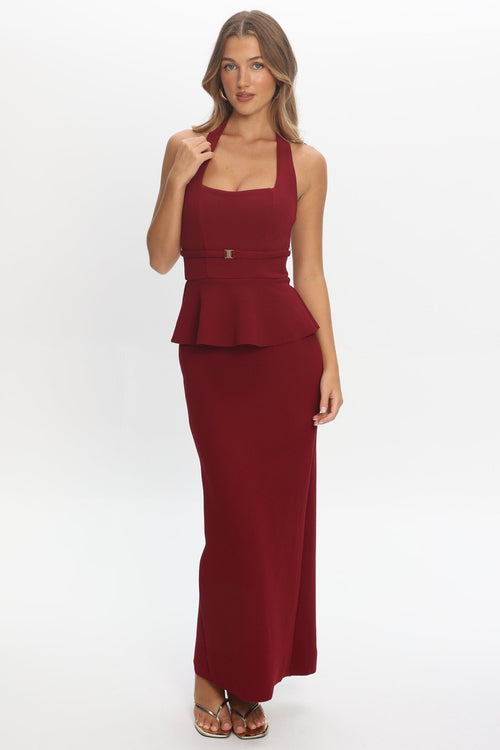 Fire Of Stars Peplum Halterneck Maxi Dress Cherry