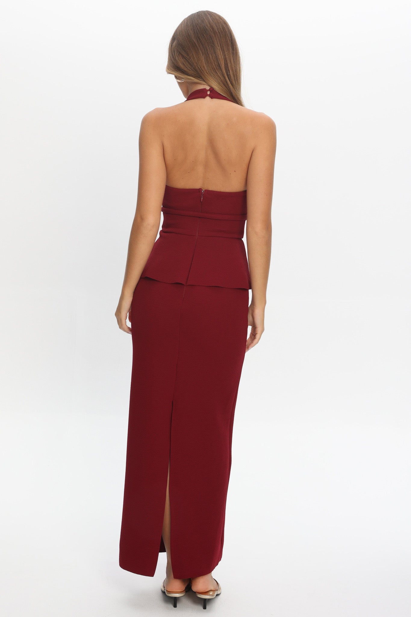 Fire Of Stars Peplum Halterneck Maxi Dress Cherry