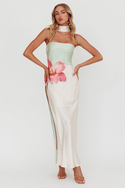 Damsel Reverse Halter Maxi Dress Flower Green